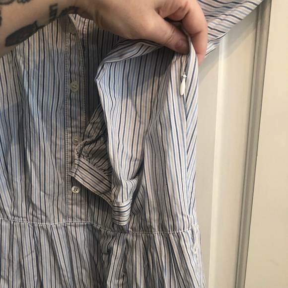 J. Crew White Blue Pinstripe Button Down 3/4 sleeve Shirt Dress size 0 - Picture 12 of 13